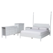Baxton Studio Hoffman 4-Piece Scalloped Bedroom Set - Farmhouse Bed Frame with Matching Dresser, Chest, and 2-Drawer Nightstand, White, King